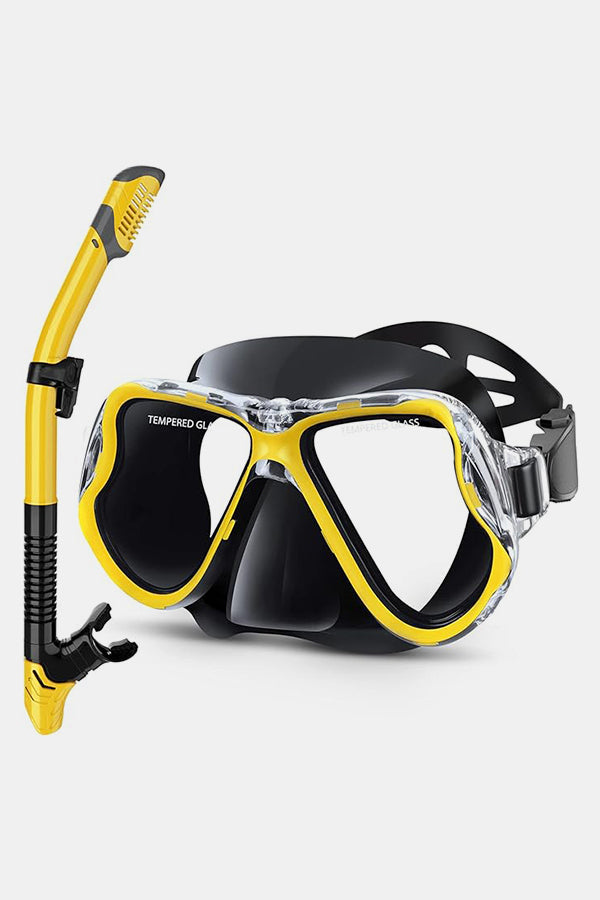 Adults Dry Snorkel Set Panoramic Wide View Anti-Fog Scuba Diving Mask