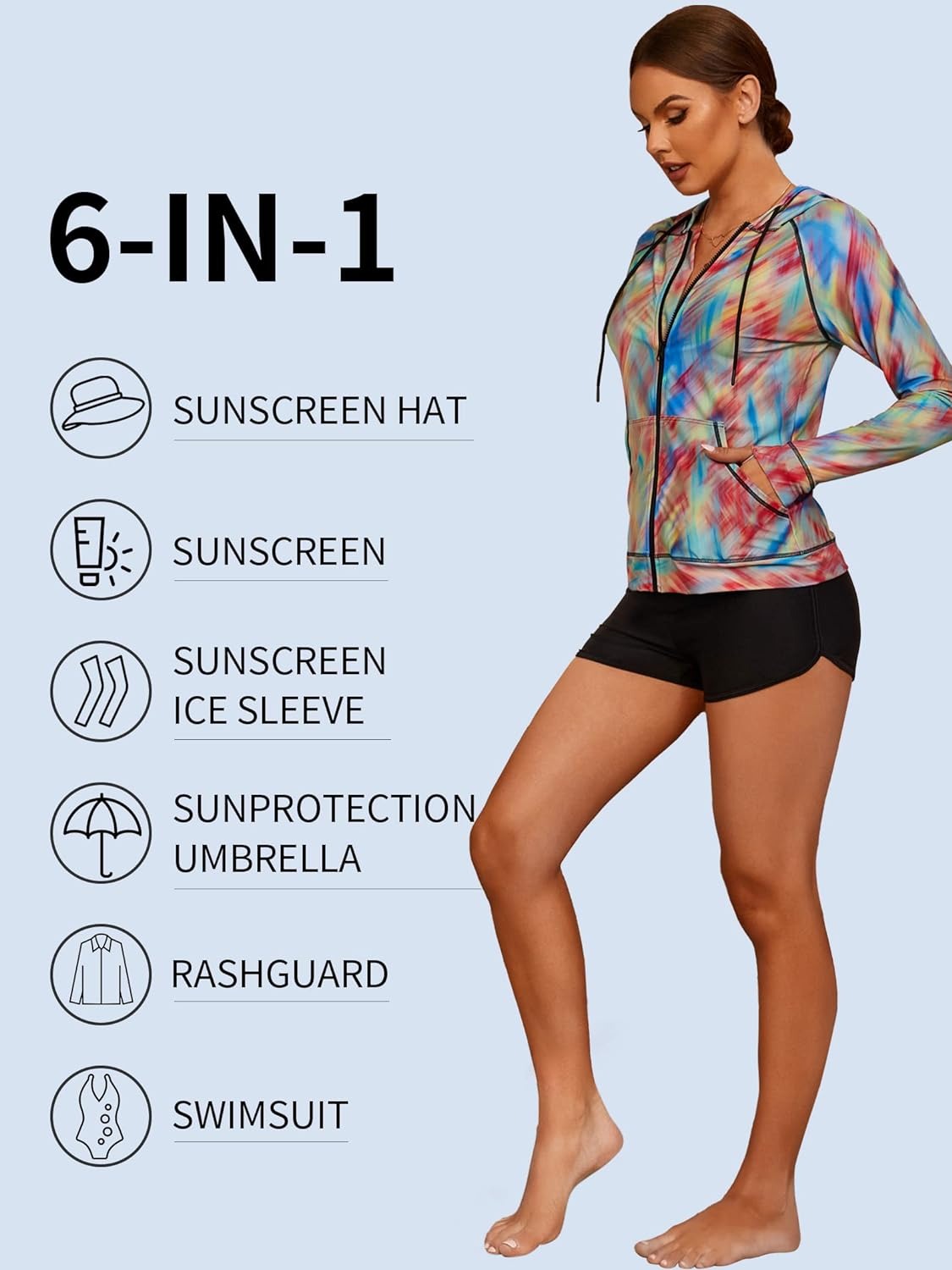 Rainbow Dye Quick-Dry Long Sleeve Swim Shirt UPF50+ Rash Guard