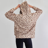 Leopard Print Hooded Oversized Comfort Sweatshirt with Pocket