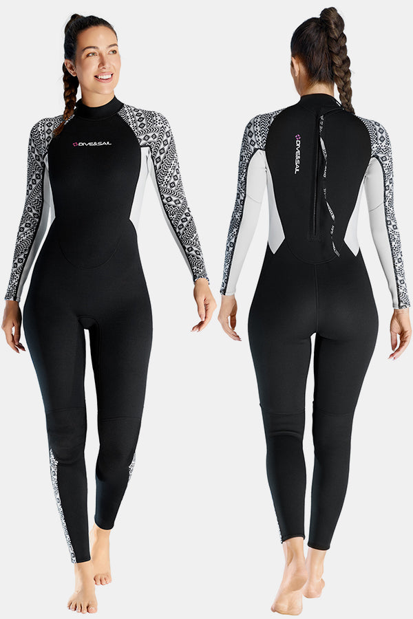 One-Piece Long Sleeve Geometric Pattern Thickened Warm Protective 3MM Wetsuit