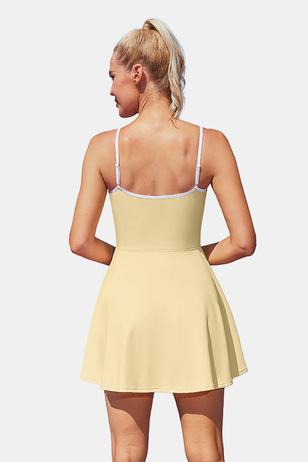 Women's Adjustable Yellow Tennis Dress With Shorts Golf Dress