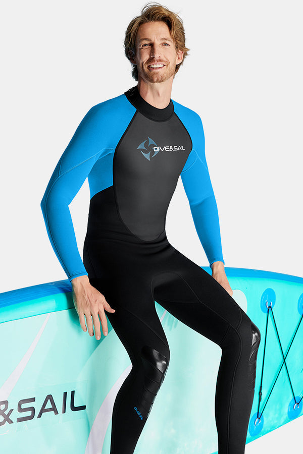 Premium 3mm Men's One-Piece Warmth and Cold-Proof Blue Wetsuit