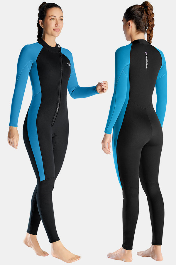 Women's Colourblock Long Sleeve Zip Swimsuit DarkTeal/Green
