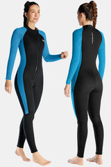 Women's Long Sleeve One-Piece Blue Wetsuit for Sun Protection