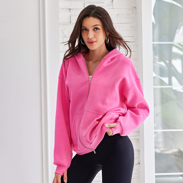 Comfrt Leaf Print Oversized Comfort Hooded Full Zip Long Sleeve