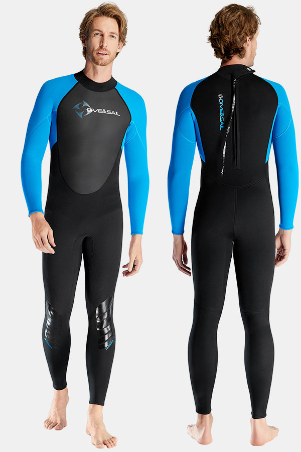 Premium 3mm Men's One-Piece Warmth and Cold-Proof Blue Wetsuit