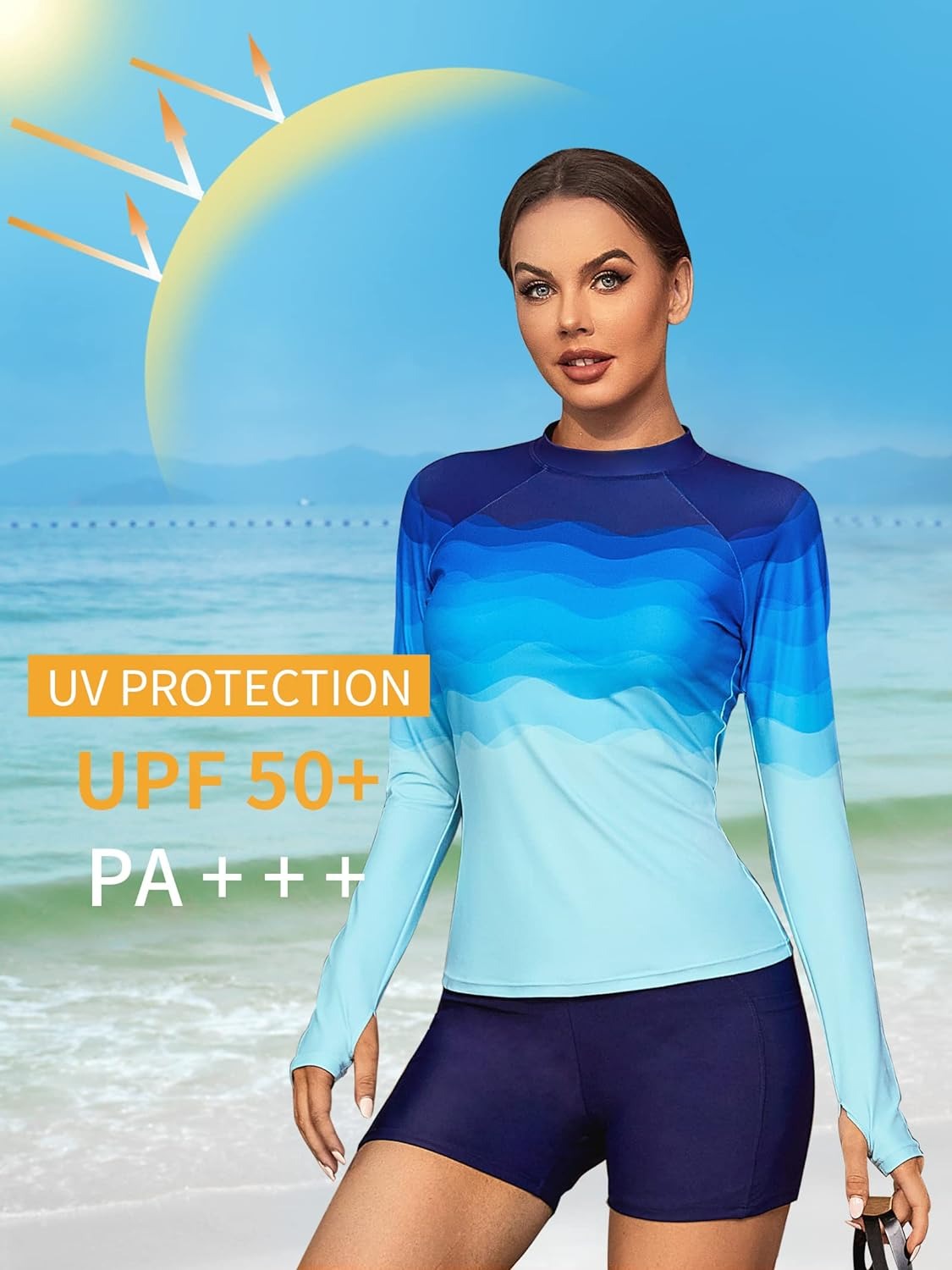 Langarm UV Sonnenschutz Schnell trocken, leichte gedruckte Hemden mit Daumenlöchern