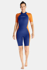 Women's Navy Blue Short Sleeve 1.5mm One-Piece Warm And Cold-Proof Wetsuit