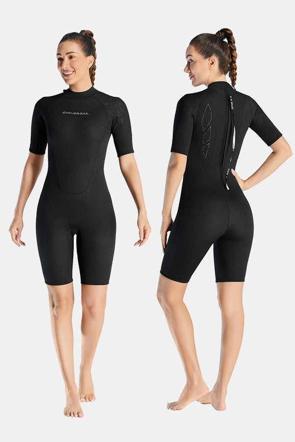 Cold-Proof And Warm One-Piece Short Sleeve 3MM Women's Black Wetsuit