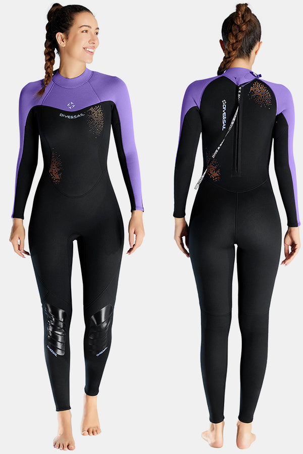 Women's 3MM Cold-Proof Long Sleeve One-Piece Purple Wetsuit