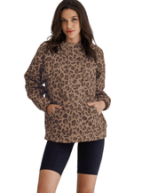 Leopard Print Hooded Oversized Comfort Sweatshirt with Pocket