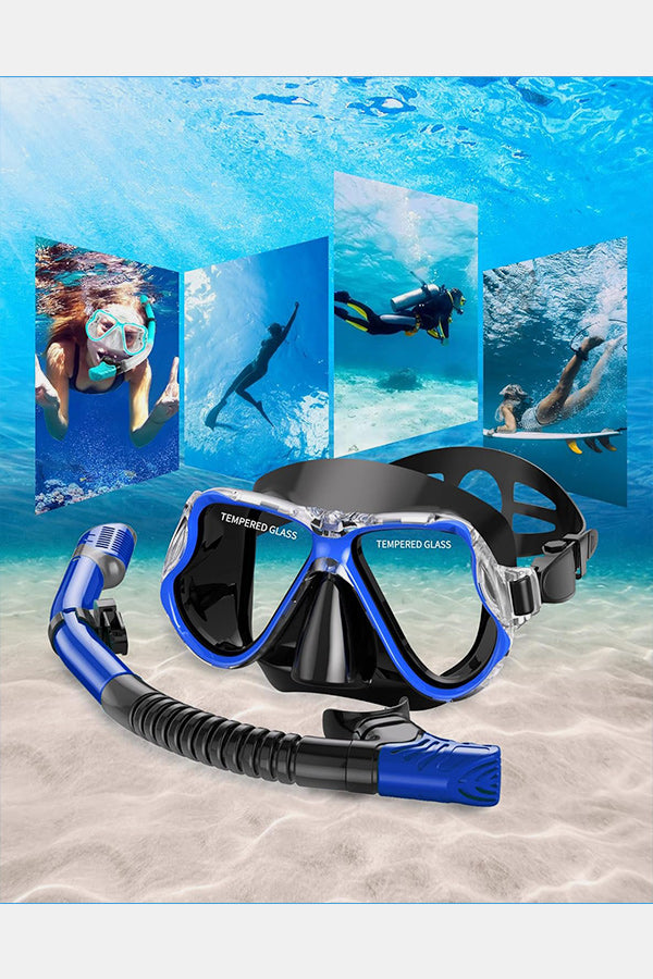 Adults Dry Snorkel Set Panoramic Wide View Anti-Fog Scuba Diving Mask