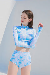 Clearance | Fashionable and Sexy Tie Dye Print Long -Sleeved Swimsuit UPF50+ Rash Guard