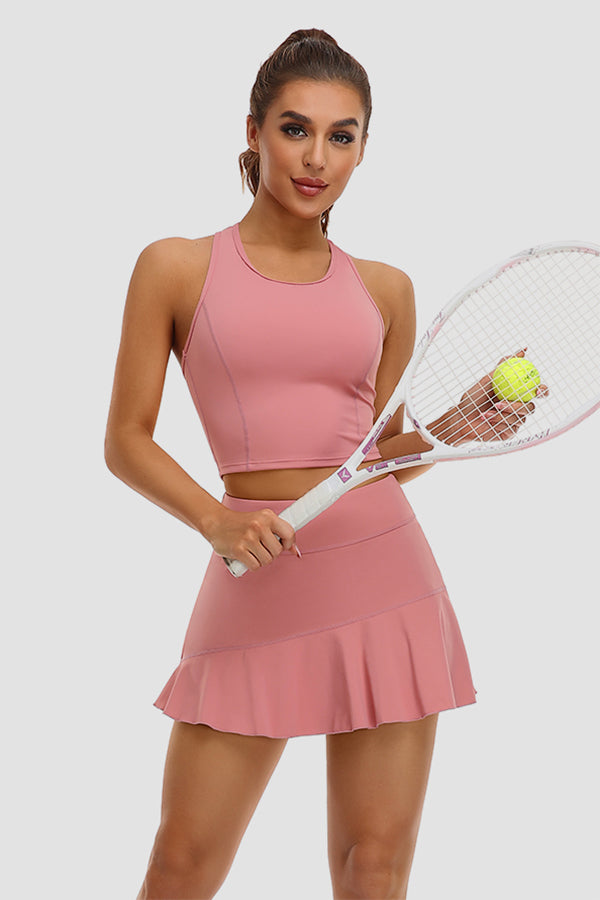 Rosa 2-teilige Tennis kleider für Frauen mit Shorts und Taschen Golf Workout Outfits Röcke Sets