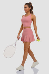 Pink 2 Piece Tennis Dresses for Women with Shorts and Pockets Golf Workout Outfits Skirts Sets