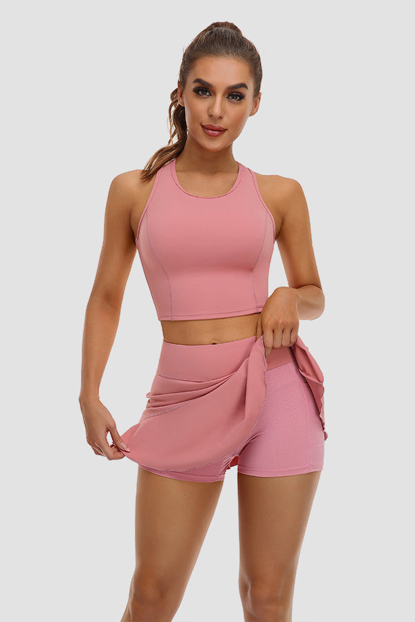 Pink 2 Piece Tennis Dresses for Women with Shorts and Pockets Golf Workout Outfits Skirts Sets