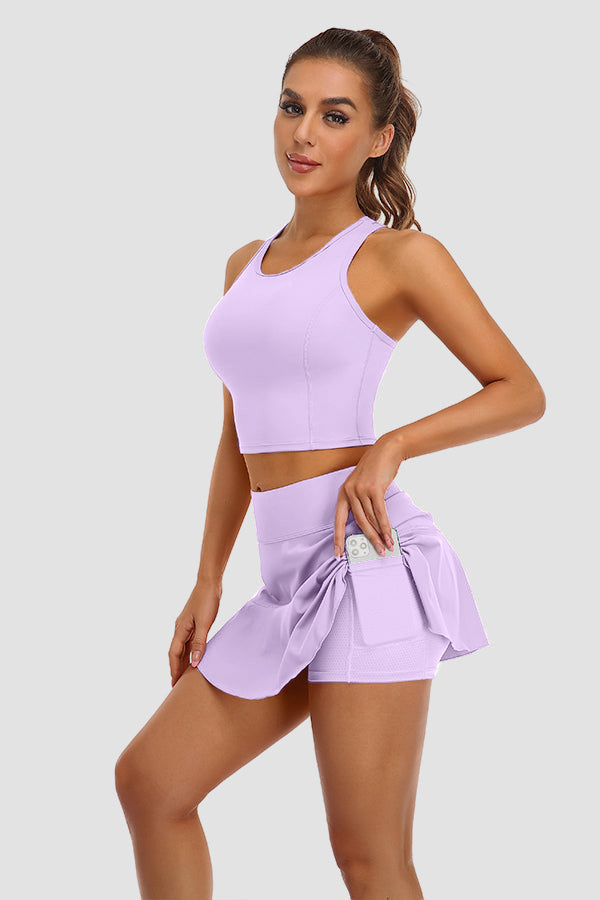 Rosa 2-teilige Tennis kleider für Frauen mit Shorts und Taschen Golf Workout Outfits Röcke Sets