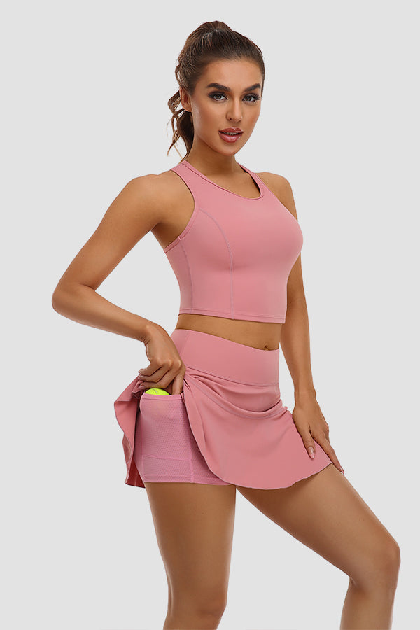 Rose 2 pièces robes de tennis pour femmes avec shorts et poches Golf Workout tenues jupes ensembles