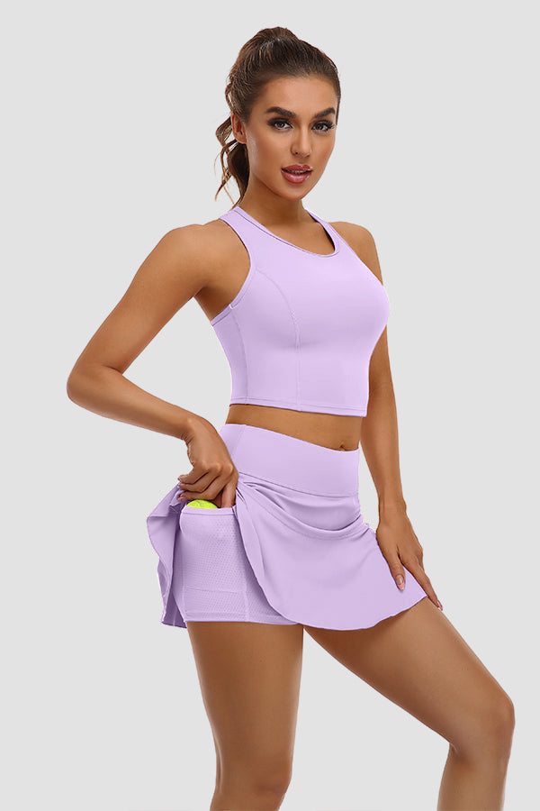 Rosa 2-teilige Tennis kleider für Frauen mit Shorts und Taschen Golf Workout Outfits Röcke Sets