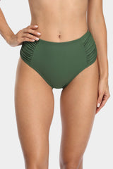 Attraco Women's Solid High Waisted Pleated Bikini Swim Bottom-Attraco | Fashion Outdoor Clothing