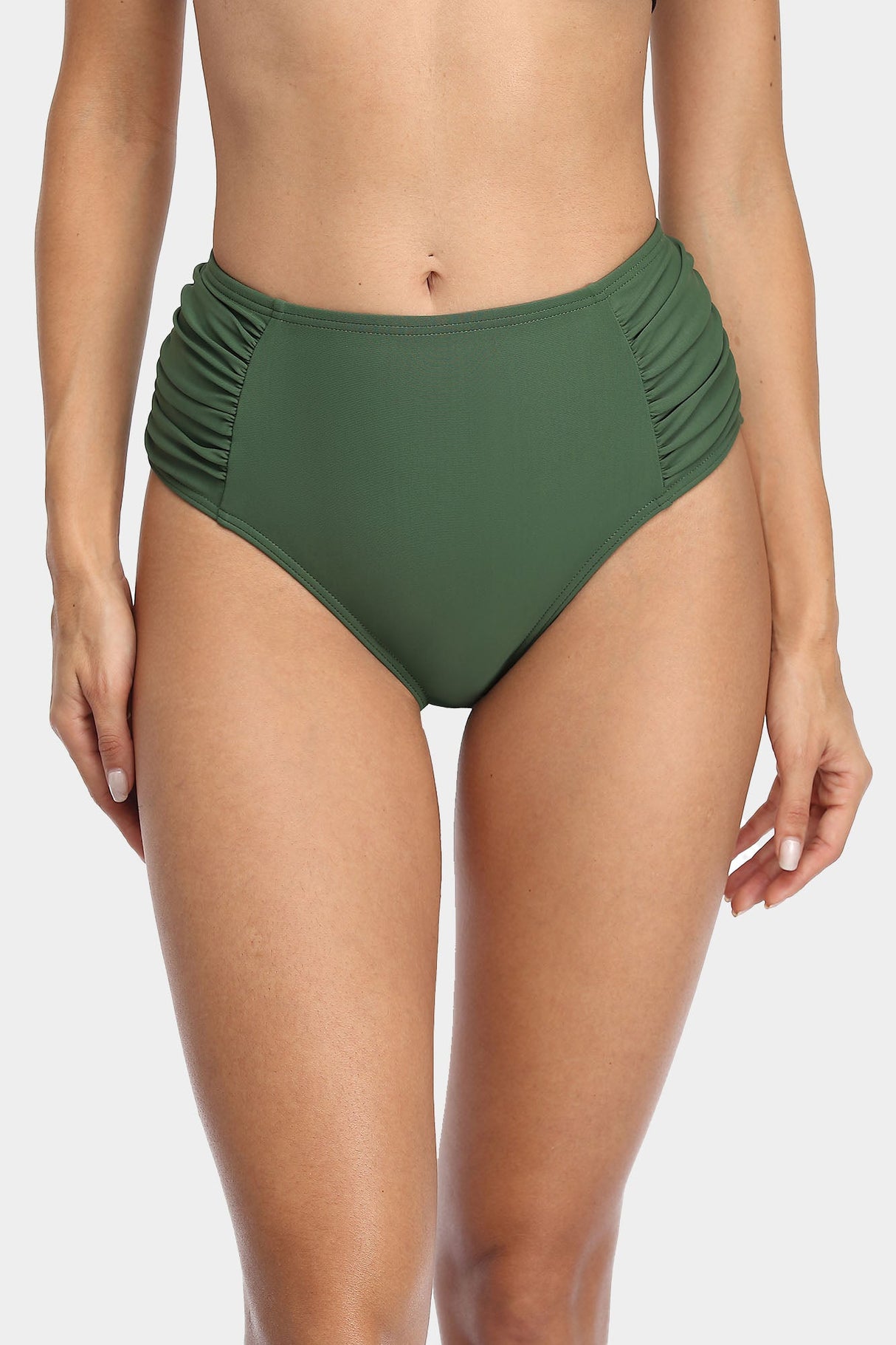 Attraco Women's Solid High Waisted Pleated Bikini Swim Bottom-Attraco | Fashion Outdoor Clothing