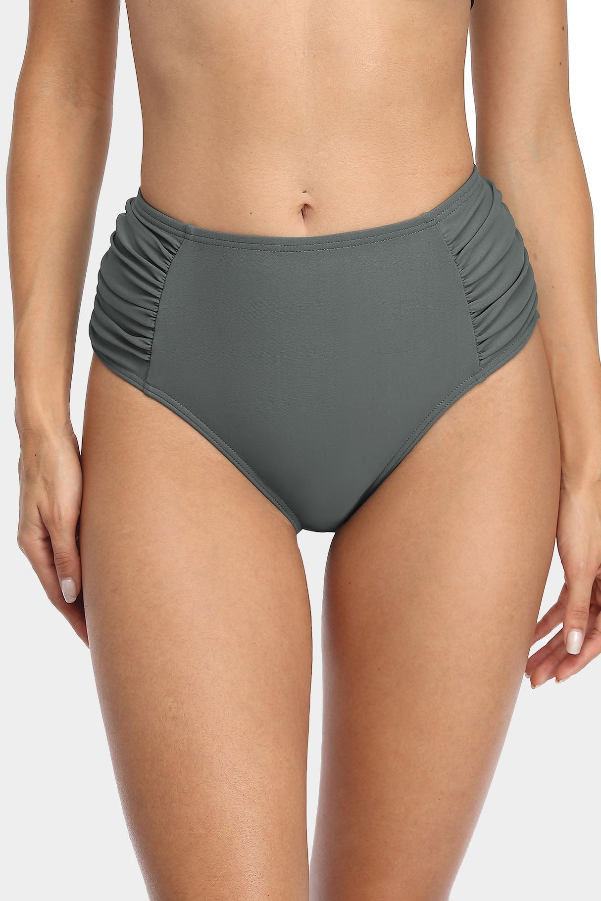 Attraco Women's Solid High Waisted Pleated Bikini Swim Bottom-Attraco | Fashion Outdoor Clothing