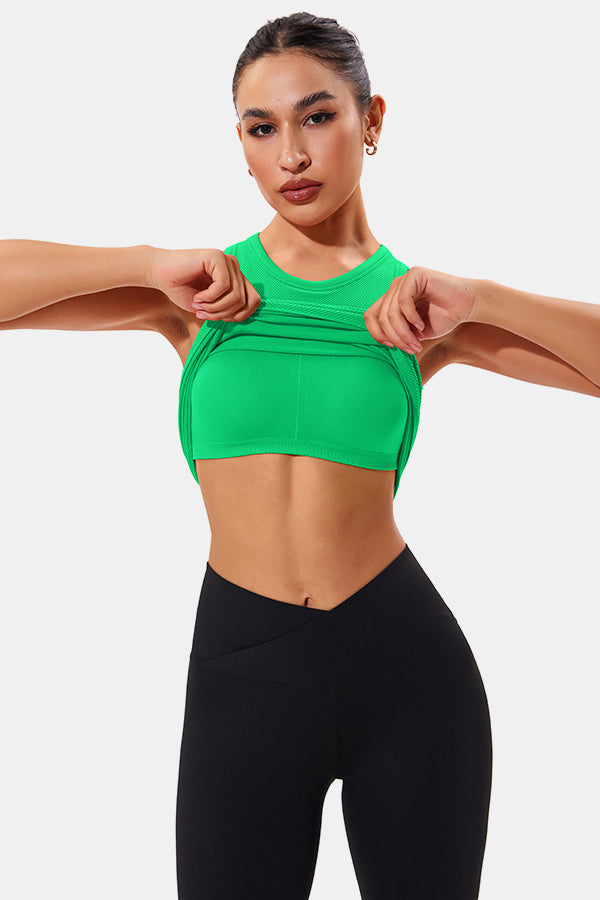 High Neck Ribbed Tank Top Gym Tops Athletic Yoga Top Built in Bra