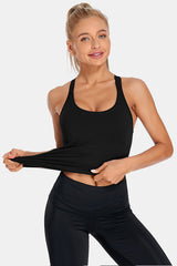 Black Racerback Scoop Neck Athletic Top Hip Length Ribbed Workout Tank Tops