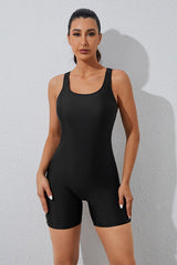 Womens Boyleg Black Racerback One Piece Swimsuit