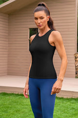 Black High Neck Full Back Seamless Tight Fit Ribbed Tank Top