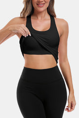 Black Short Navel-Exposed Racerback Design U-Neck Seamless Tight Fit Yoga Tank