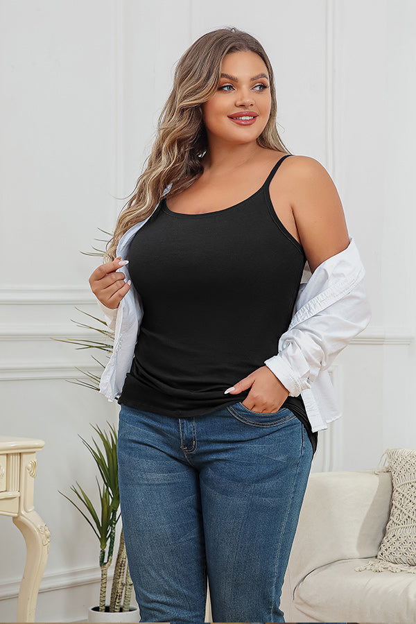 Plus Black Size Cotton Camisole Shelf Bra Spaghetti Straps Tank Top