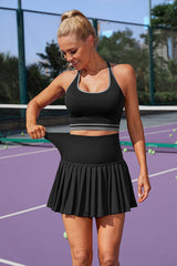 Women's High Waist Pleated Skirt Two Piece Black Tennis Golf Dress