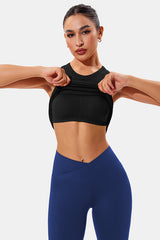 Black High Neck Full Back Seamless Tight Fit Ribbed Tank Top