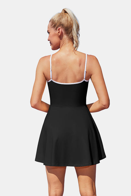 Robe de tennis noire réglable pour femmes avec short, robe de golf