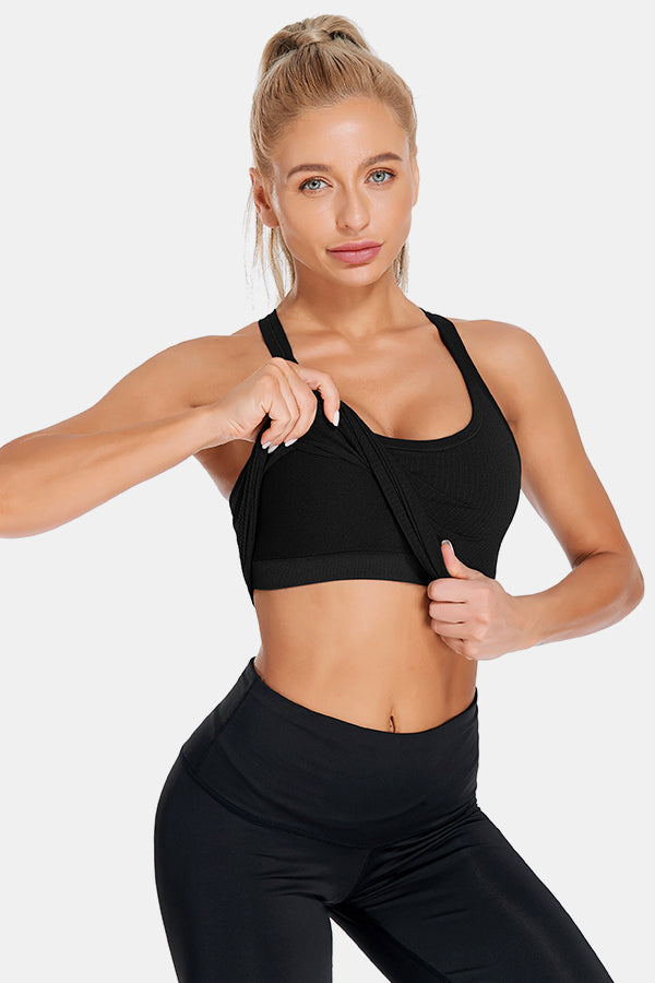 Black Racerback Scoop Neck Athletic Top Hip Length Ribbed Workout Tank Tops