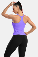 Purple Scoop Neck Racerback Waist Length Ribbed Workout Crop Tops Tank Top