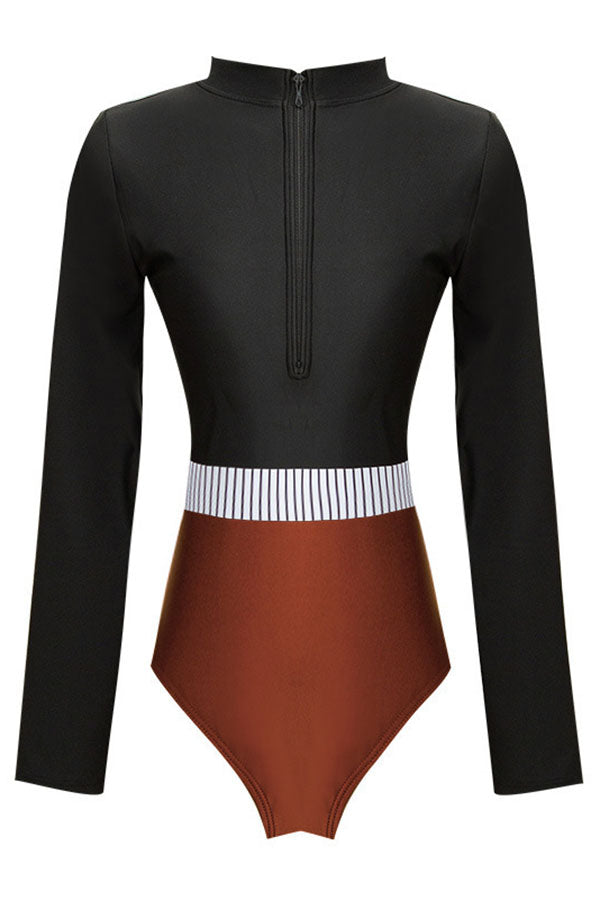 Colorblock Striped Zip Long manga UPF50+ Guardia de erupción