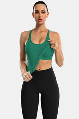 Green Racerback Scoop Neck Athletic Top Hip Length Ribbed Workout Tank Tops