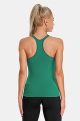 Green Racerback Scoop Neck Athletic Top Hip Length Ribbed Workout Tank Tops