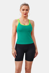 Green Scoop Neck Racerback Waist Length Ribbed Workout Crop Tops Tank Top