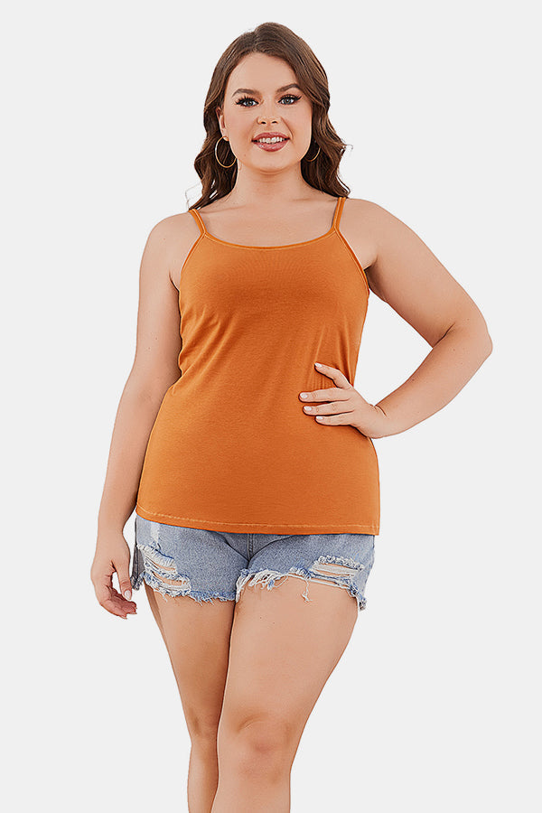 Plus Terracotta Size Cotton Camisole Shelf Bra Spaghetti Straps Tank Top