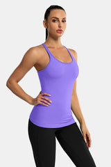 Purple Racerback Scoop Neck Athletic Top Hip Length Ribbed Workout Tank Tops