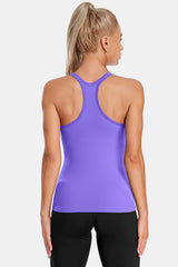 Purple Racerback Scoop Neck Athletic Top Hip Length Ribbed Workout Tank Tops