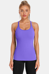 Purple Racerback Scoop Neck Athletic Top Hip Length Ribbed Workout Tank Tops