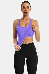 Purple Racerback Scoop Neck Athletic Top Hip Length Ribbed Workout Tank Tops