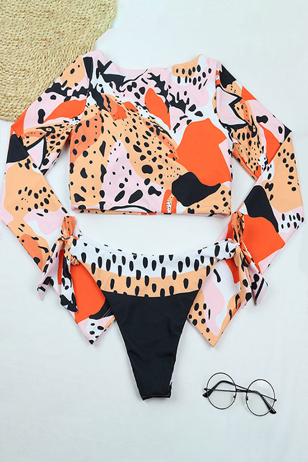 Leopard Cropped Split Two Pieces UPF50+ Rash Guard