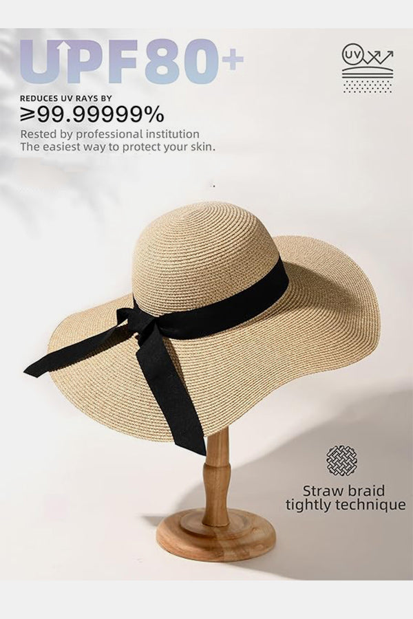 Womens Sun Straw Hat Wide Brim UPF 80 Summer Hat Foldable Packable