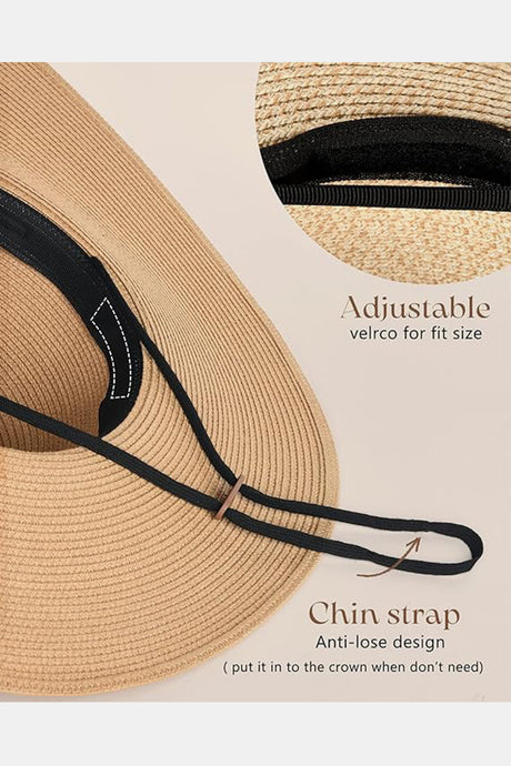 Womens Sun Straw Hat Wide Brim UPF 80 Summer Hat Foldable Packable