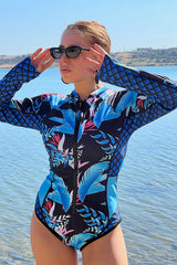 Leaf Printed Long Sleeve Half Zip UPF50+ Rash Guard